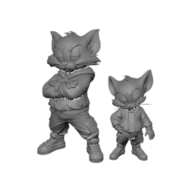 3D model for Two Toy Cats on a Wooden Step