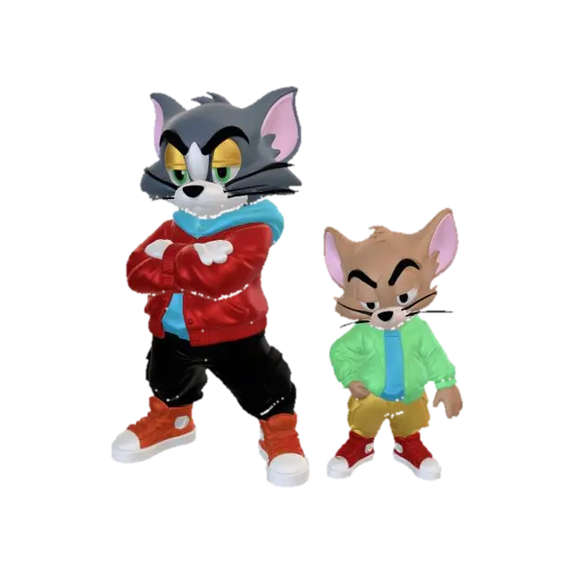 3D model for Two Toy Cats on a Wooden Step