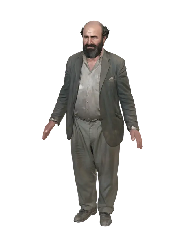3D model for kilolu saçının ortası dökülmüş kirli sakallı dolandırıcı gibi tipi olan türk insanı komple boydan