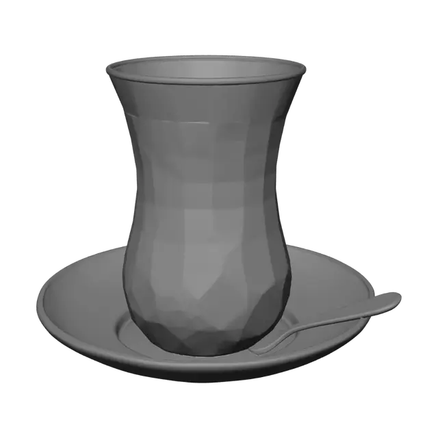 3D model for çay bardağı ve çay altlığı kaşığı