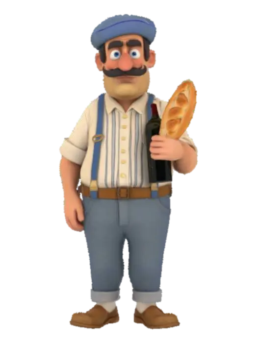 #emblem#, In cartoon style, a French man, wearing a white switchirt with blue… - Clogs 3D model, vytvořený pomocí AI