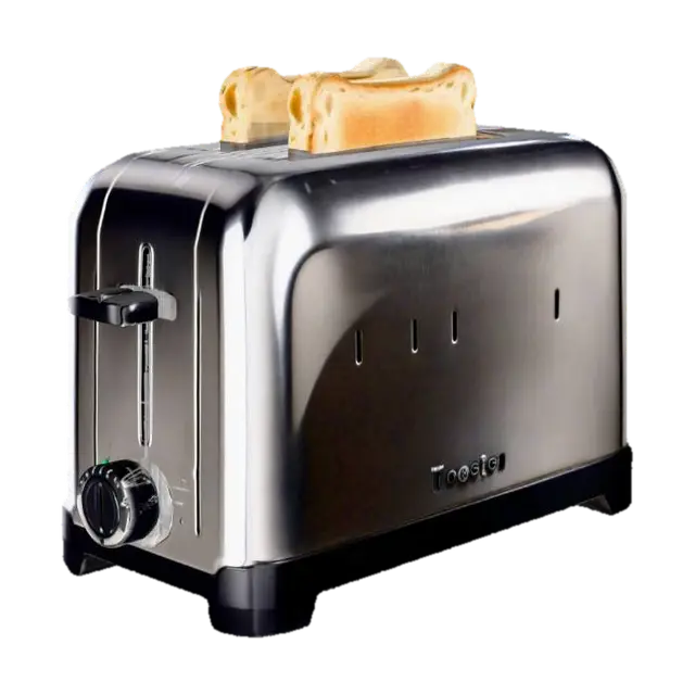 3D model for toaster with chrome sides and a slice of bread