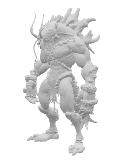 3D model for A muscular humanoid mantis shrimp warrior stands in an aggressive stance, its vibrant iridescent exoskeleton shimmering with oceanic hues. Predatory glowing eyes convey focus. Its armor is sleek yet jagged, crafted from barnacle-encrusted metal and shell fragments, designed for speed and crushing strikes, giving it a hard, rough, and encrusted tactile quality. It wields a pair of one-handed hammers, each sculpted from amber coral and faintly glowing with undersea energy, ready to unleash devastating blows., #PBR#