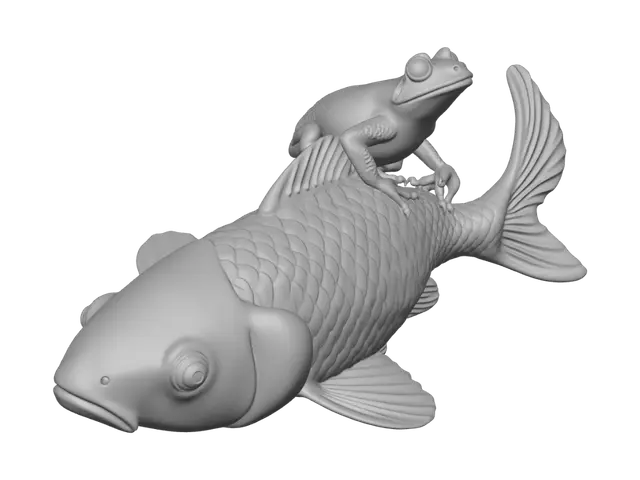 3D model for realistic koi with a realistic bullfrog on top of the koi