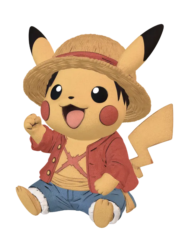 Pikachu x Luffy – Pirate Adventure Crossover 3D model, vytvořený pomocí AI