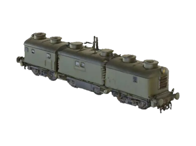 Un tren blindado de aspecto imponente y robusto, con vagones rectangulares… - Railroad 3D model, vytvořený pomocí AI