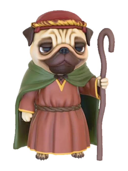 Pug Shepherd, #Christmas2025# - Joseph 3D model, vytvořený pomocí AI