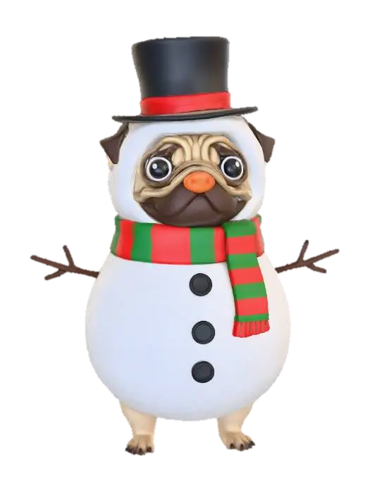 Pug snowman, #Christmas2025# - Silly 3D model, vytvořený pomocí AI