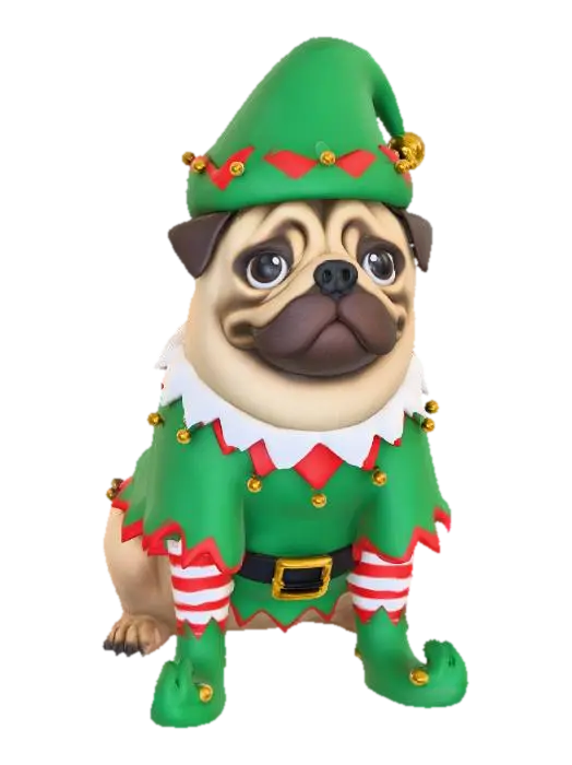 #Christmas2025#, christmas pug elf - Silly 3D model, vytvořený pomocí AI