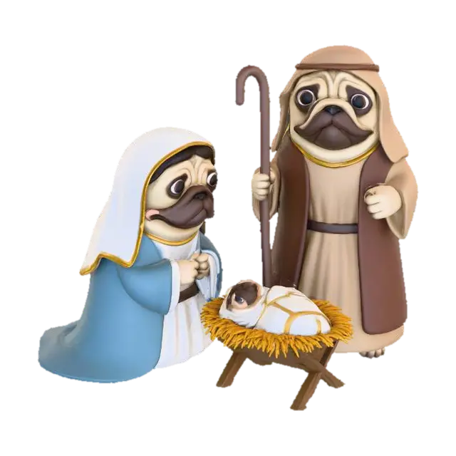 Pug Nativity Scene, #Christmas2025# - Mary 3D model, vytvořený pomocí AI