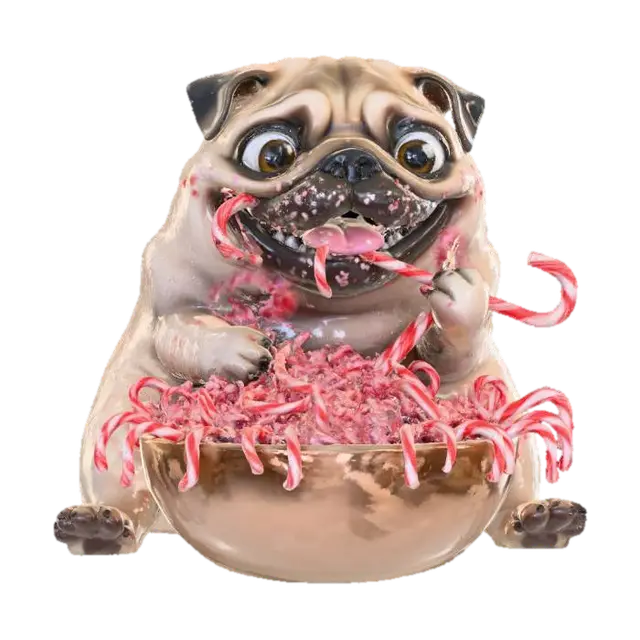 Candy Pug Delight, #Christmas2025# - Glutton 3D model, vytvořený pomocí AI