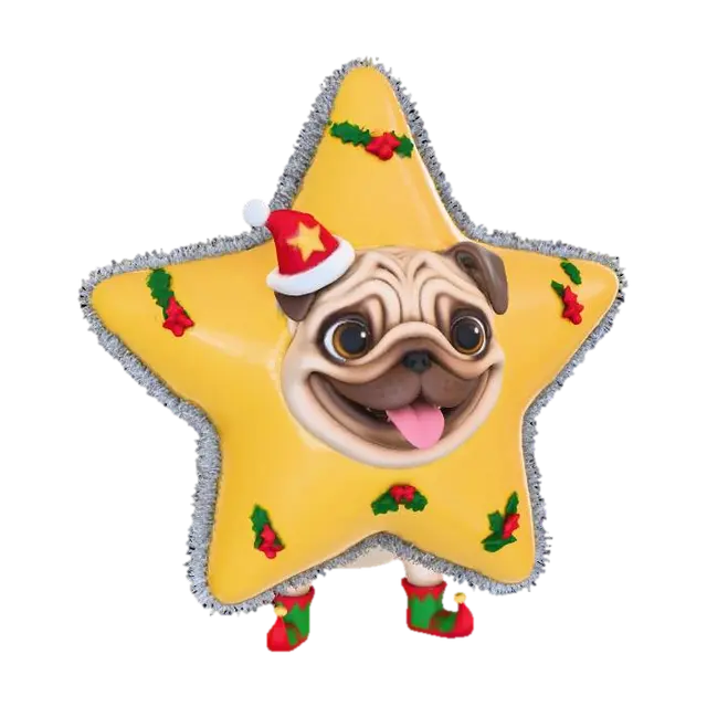 Pug Christmas Star, #Christmas2025# - Silly 3D model, vytvořený pomocí AI