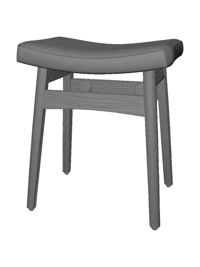 3D model for Oak Leg Stool with Cream Upholstery