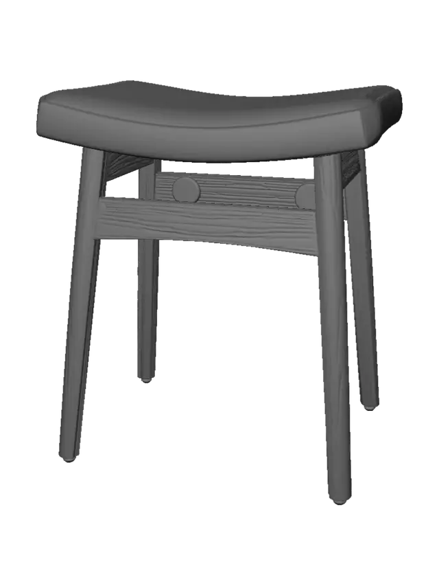 3D model for Oak Leg Stool with Cream Upholstery