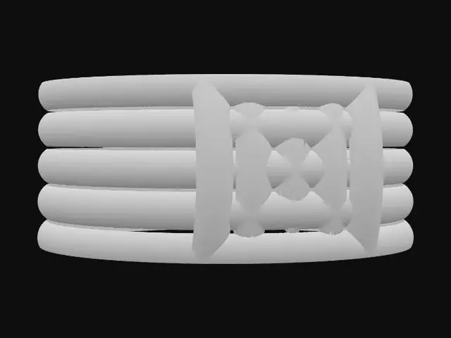 3D model for Imperium Band_A golden ring of layered power, centered by a radiant square core, embodying strength, order, and timeless authority