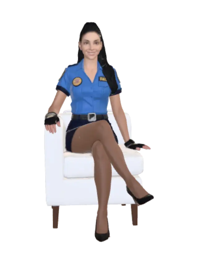 Blue Uniform Security Officer on a White Couch 3D model, vytvořený pomocí AI