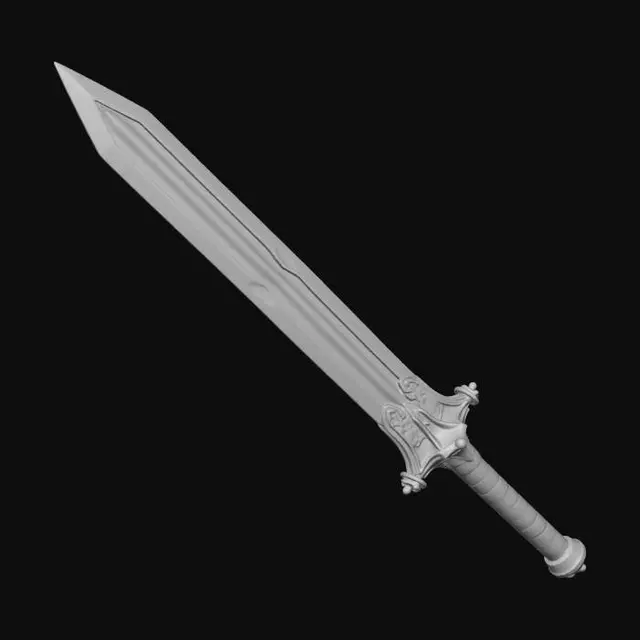 3D model for fantasy two handed sword, weapon only, no character attached, no other attachments, only fantasy two handed sword, dark fantasy theme, steel sword, symmetrical, straight edge, flat, stand alone, single sword, 3d model game ready, video game ready, Planar Constraint set to 1 plane