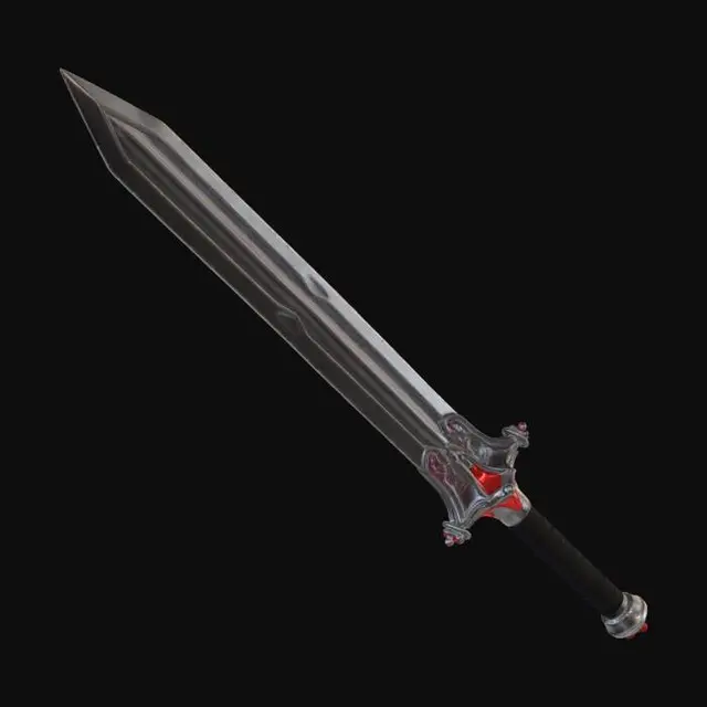 3D model for fantasy two handed sword, weapon only, no character attached, no other attachments, only fantasy two handed sword, dark fantasy theme, steel sword, symmetrical, straight edge, flat, stand alone, single sword, 3d model game ready, video game ready, Planar Constraint set to 1 plane