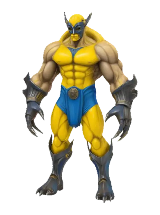 The object is a muscular, humanoid figure with sharp, metallic claws, wearing a… - Wolverine 3D model, vytvořený pomocí AI