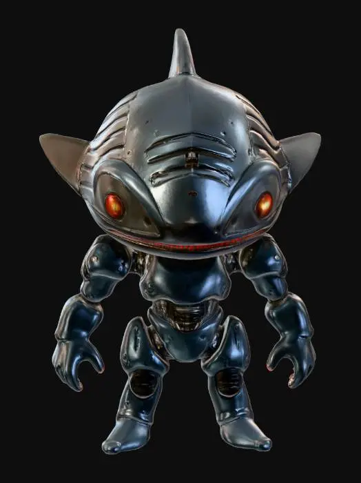 3D model for game figure#, Design a highly detailed, realistic 3D model of a cyborg shark humano , intensity, and readiness for battle.