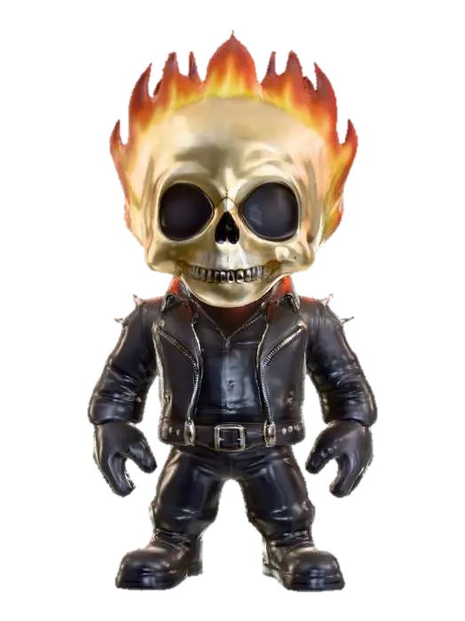 Create a 3D model of Ghost Rider in South Park style. He has large circular… - Ghostrider 3D model, vytvořený pomocí AI