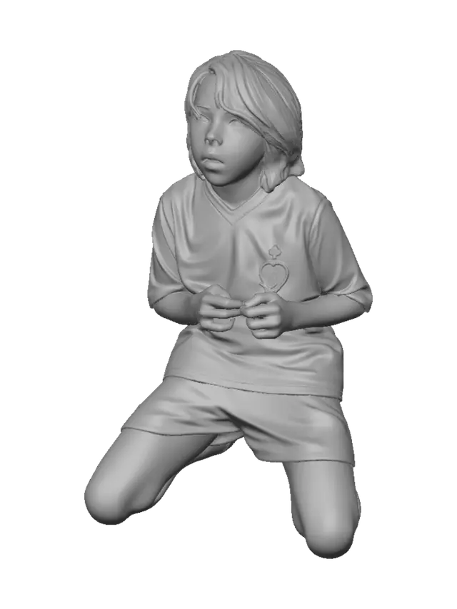 3D model for Kid in a red and black soccer jersey on the grass