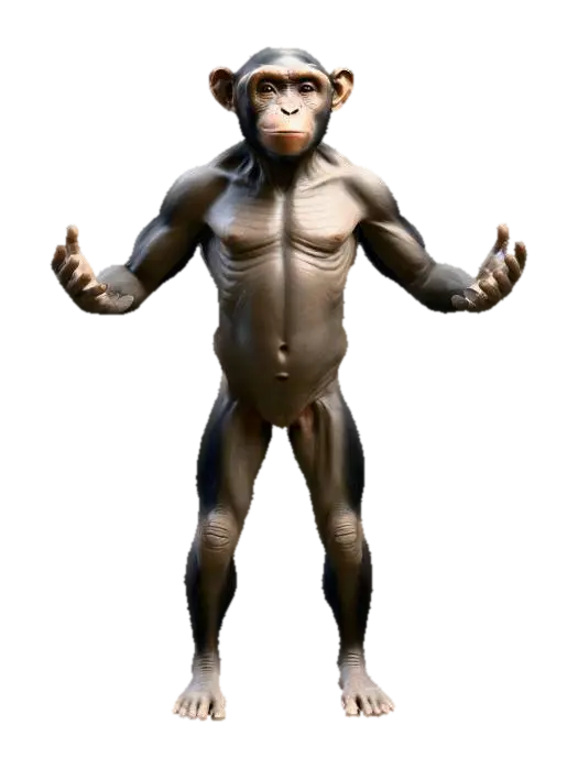 A highly realistic 3D model of a Humanzee, a hybrid between a human and a… - Chimpanzee 3D model, vytvořený pomocí AI