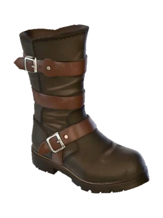 Rugged Buckled Leather Boot 3D model, vytvořený pomocí AI