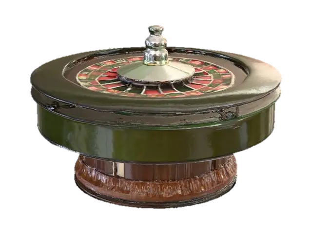 A realistic casino roulette table with a polished wooden base, deep green felt… 3D model, vytvořený pomocí AI