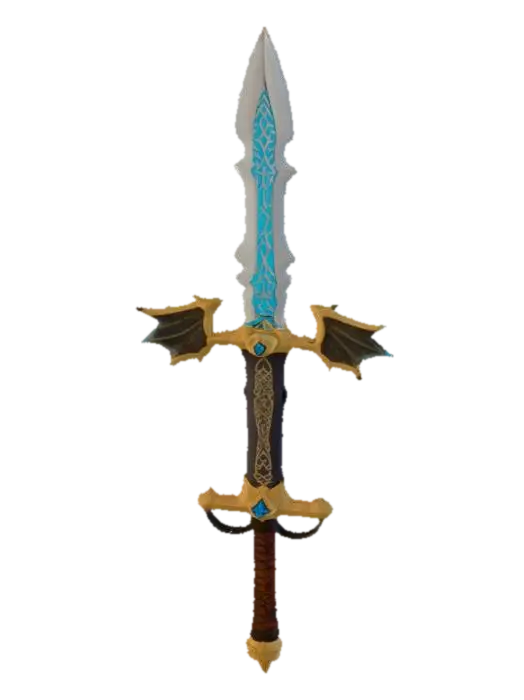 A legendary sword with a long, double-edged blade made from ancient enchanted… - Sapphire 3D model, vytvořený pomocí AI