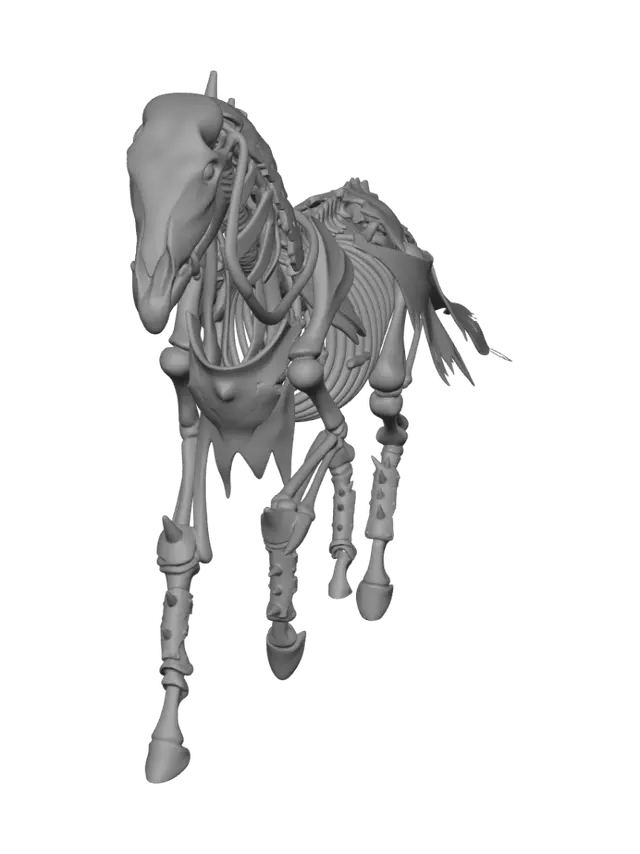 3D model for a skeleton horse galloping into a fight with mountains in the backround