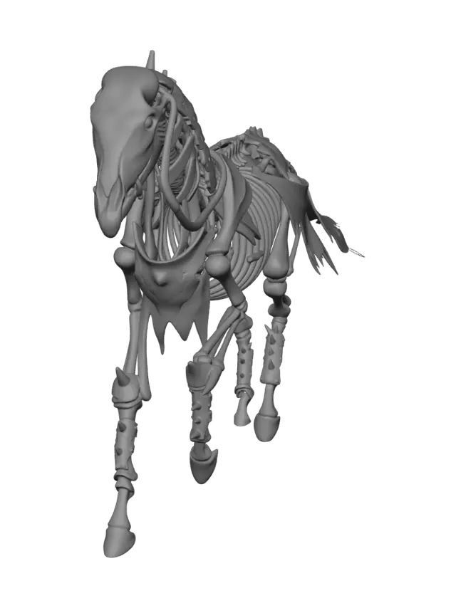 3D model for a skeleton horse galloping into a fight with mountains in the backround