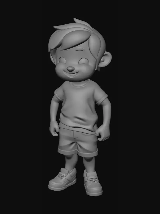 3D model for full body 3d male child, low poly, psx style