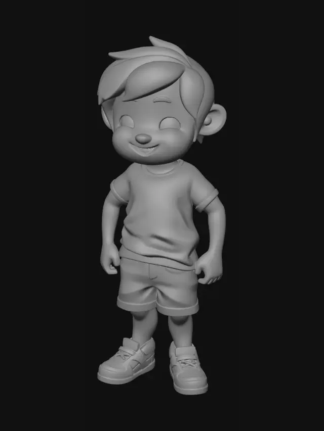 3D model for full body 3d male child, low poly, psx style