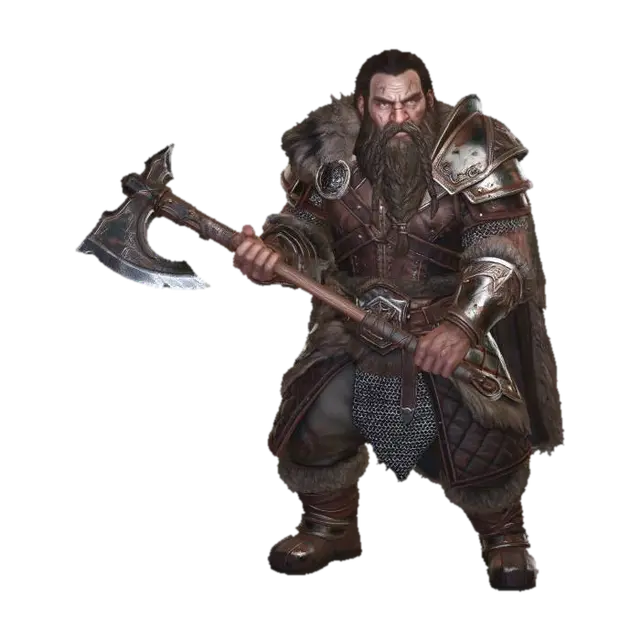 3D model for crie uma imagem de um anão guerreiro em pe com um machado de batalha apoiado no ombro olhando para frente com uma barba trançada roupas de guerreiro com uma base redonda com um chao rochoso