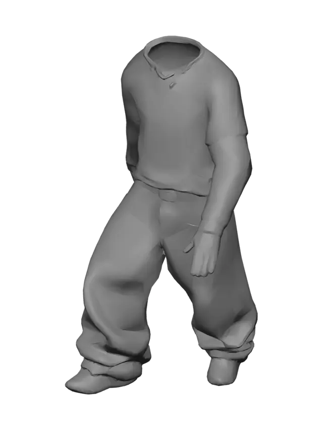 3D model for Front T-Pose Reference - Black Tee with White Ornate Print and Baggy Jeans