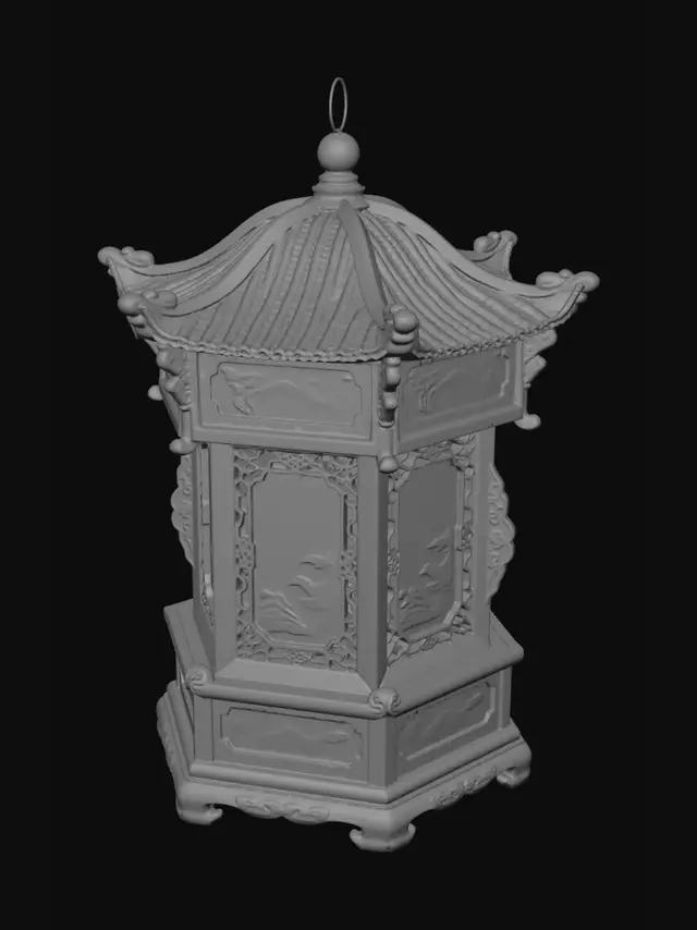 3D model for Ornate Chinese Lacquered Cabinet with Landscape Panels