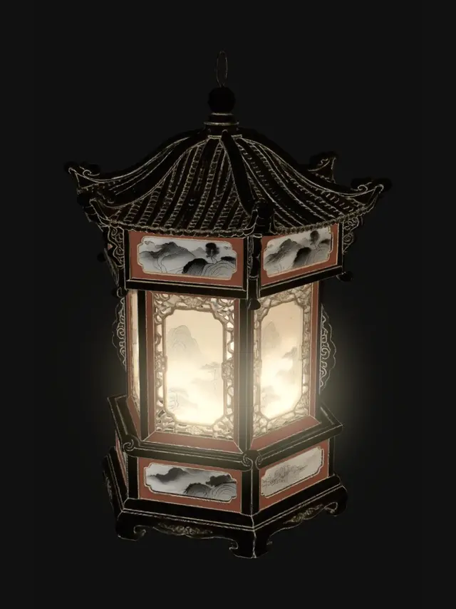 3D model for Ornate Chinese Lacquered Cabinet with Landscape Panels