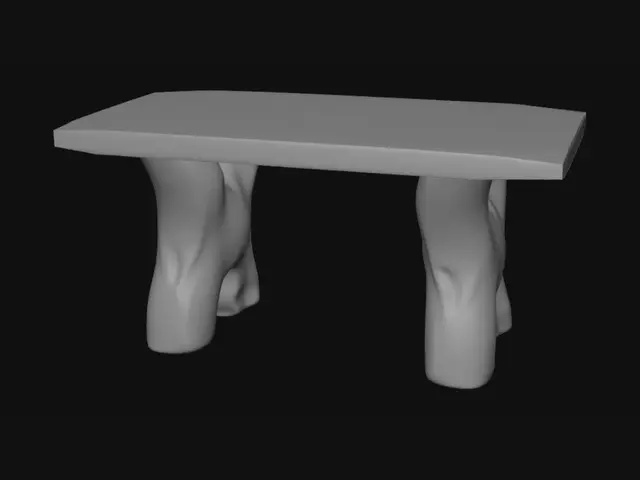 3D model for 28 cm lenght 25 cm width 15 cm height  rectangle table with banyan tree trunk  style legs 
Table top should have locking mechanism i have 3d print 22cm bed so its should print in 2 parts aand that have interlocking mechanism