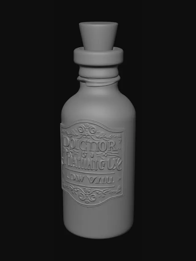 3D model for potion de soin mineure dans l'univers de Warhammer le jeu de rôle, un peu rustique et de faible valeur, avec marqué sur l'étiquette "Elixir du docteur Jvamieux"
