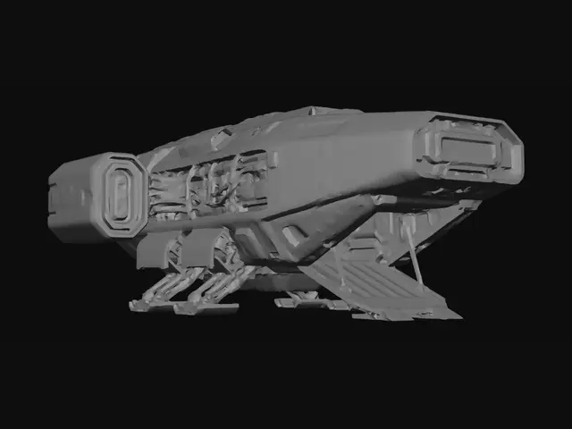 3D model for 소형 산업형 SF 우주선
날렵한 실루엣의 우주선, 노출된 기계 구조와 배관, 하드서피스 패널 디테일
낡고 오래 사용된 금속 재질, 스크래치
푸른색 라인 마킹과 산업용 경고 디테일
우주선 하부 랜딩기어와 정비용 램프가 펼쳐져 있음
흰색배경, 영화 스틸컷 같은 구도, 시네마틱 와이드샷,실사 기반 포토리얼, ultra realistic, cinematic sci-fi, hard surface design, industrial spaceship, AAA movie quality, unreal engine 5, ray tracing, volumetric fog, highly detailed, 8k