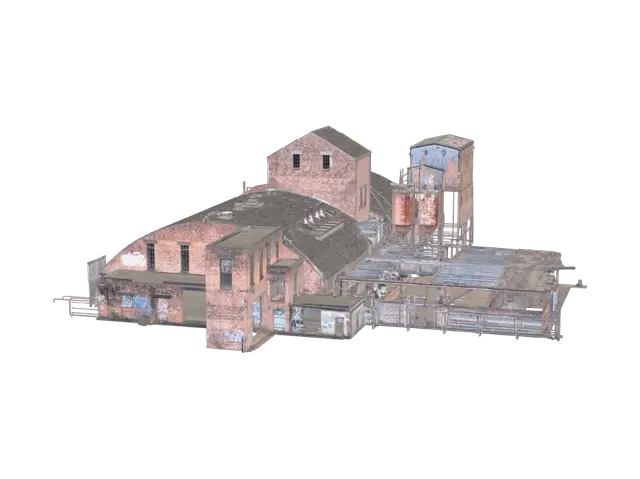 Abandoned Factory Building - Overgrowth 3D model, vytvořený pomocí AI
