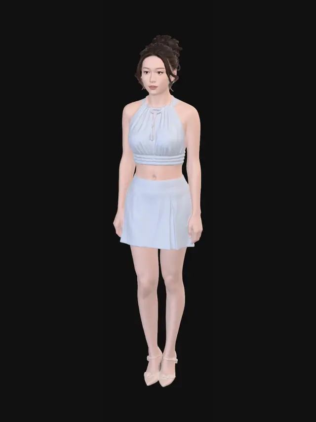 3D model for Azure Halter Crop Top and Pleated Mini Skirt