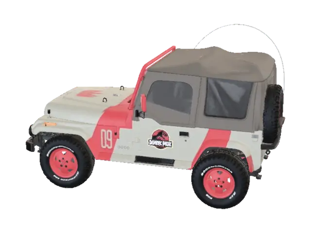 Jurassic Park Jeep Wrangler 3D model, vytvořený pomocí AI