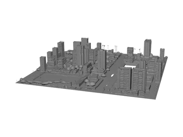 3D model for Aerial Cityscape with Green Fields