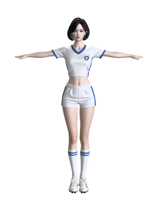 3D model for T-Pose in a White and Blue Sports Uniform