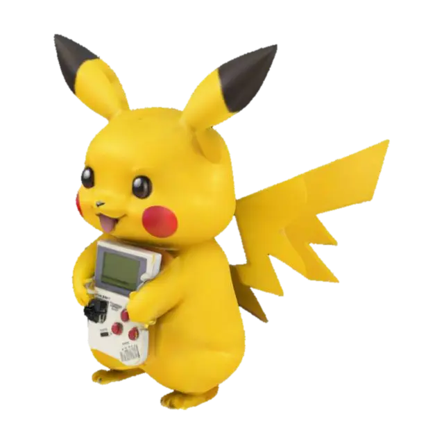 A pikachu holding a gameboy in its hand. One tail on pikachu 3D model, vytvořený pomocí AI