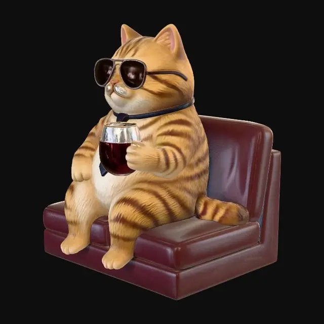 3D model for Gentleman Cat with Wine