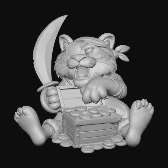 3D model for Pirate Tiger and the Treasure Chest