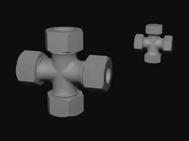 3D model for Four-way valve cross-section